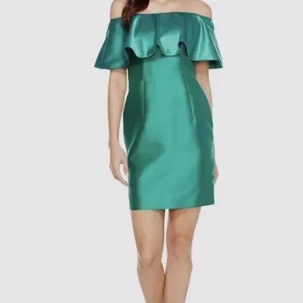Adrianna Papell Emerald Green Cocktail Dress Off Shoulder Ruffle Formal Prom 2
